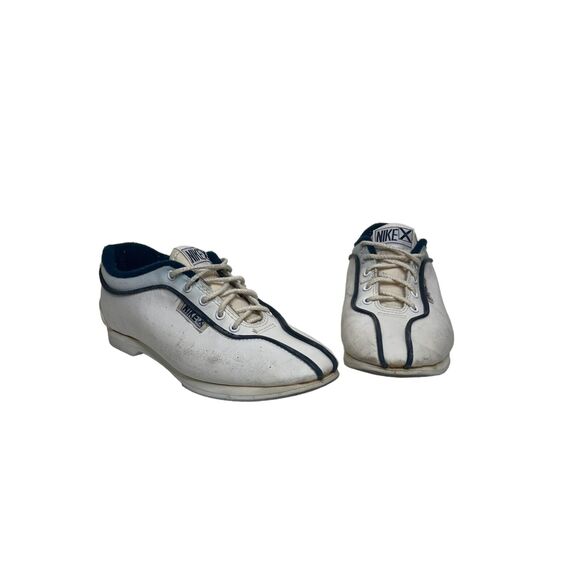 Nike X Vintage 80s Lace Up Bowling Shoes Split Toe White Blue Womens 6 - Picture 2 of 11